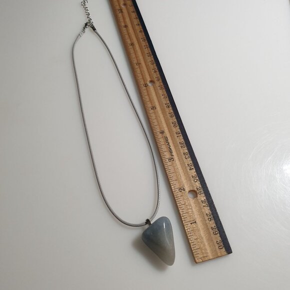 Polished Stone Pendant Necklace Semi Precious Stone Gray Cord Adjustable Gift - Picture 5 of 5